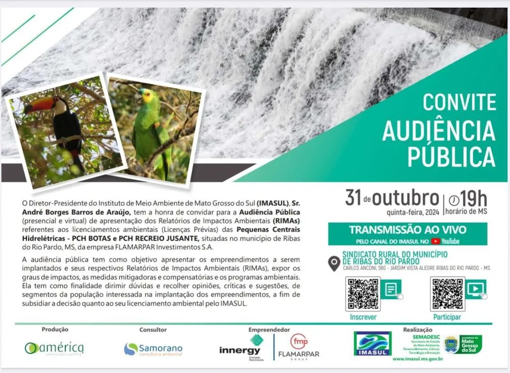 Neste dia 31 tem Audiência Pública sobre Relatório de Impacto Ambiental em Ribas do Rio Pardo
